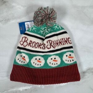 Brooks Running Heritage‎ Pom Beanie Cozy Knit Snowmen One Size New with Tag